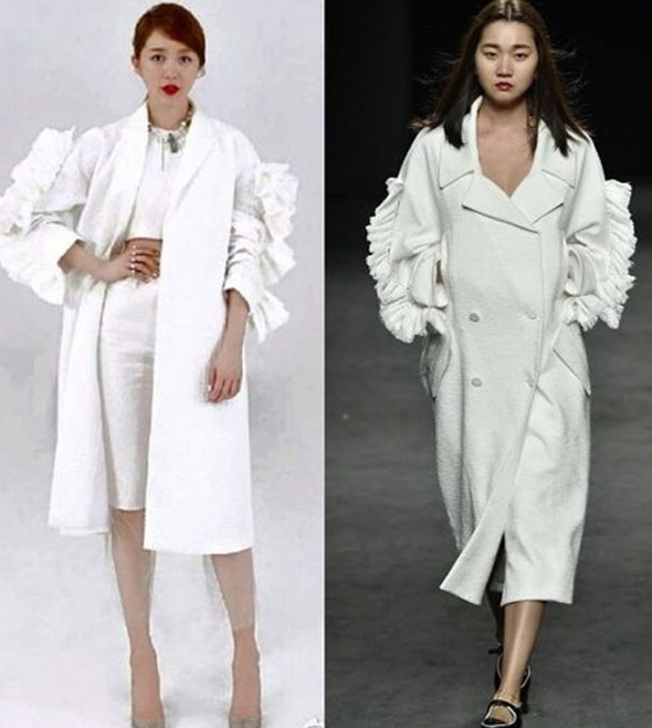 デザイナーの服を盗用したという疑惑 左：ユン・ウネデザインしたドレス 右：デザイナユン・チュンホ