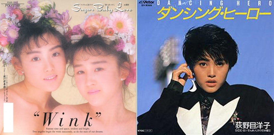 洋楽カバーで爆発的ヒットを放ったWink(左)と荻野目洋子(右)。